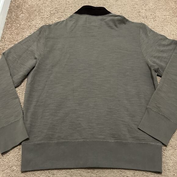 BILLY REID Zip Front Track Jacket Taupe W Brown Suede Collar And Trim Sz L - Picture 8 of 8